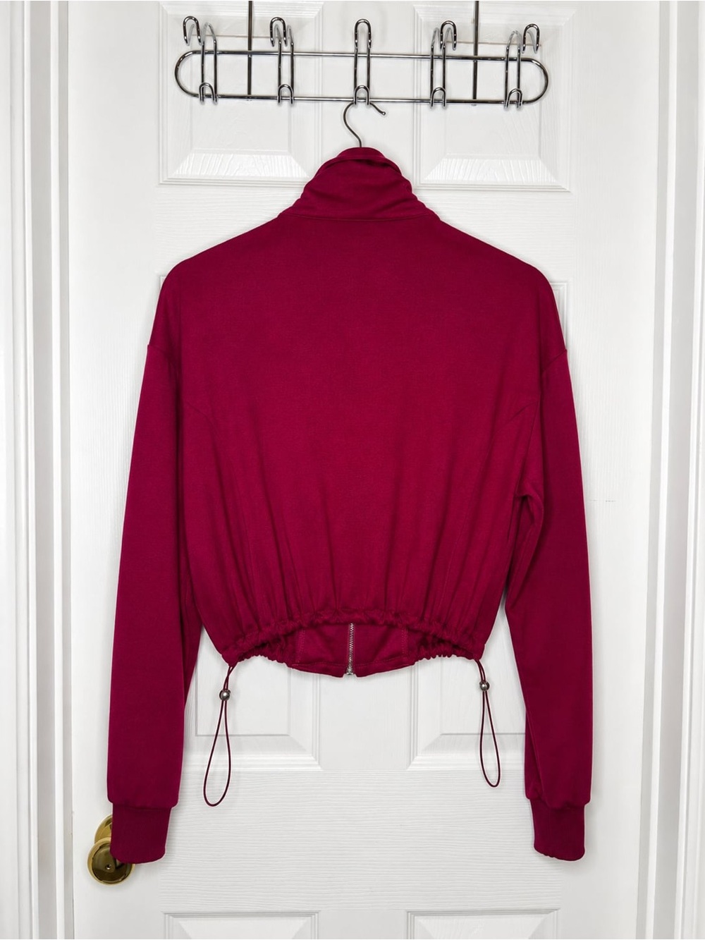 Women's Zip-Front Burgundy Cropped Jacket Sweatshirt PrettyGarden size S - Picture 3 of 9